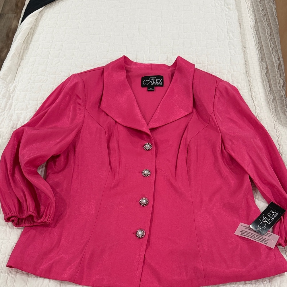 Alex Evenings Hot Pink Rhinestone Button Jacket
